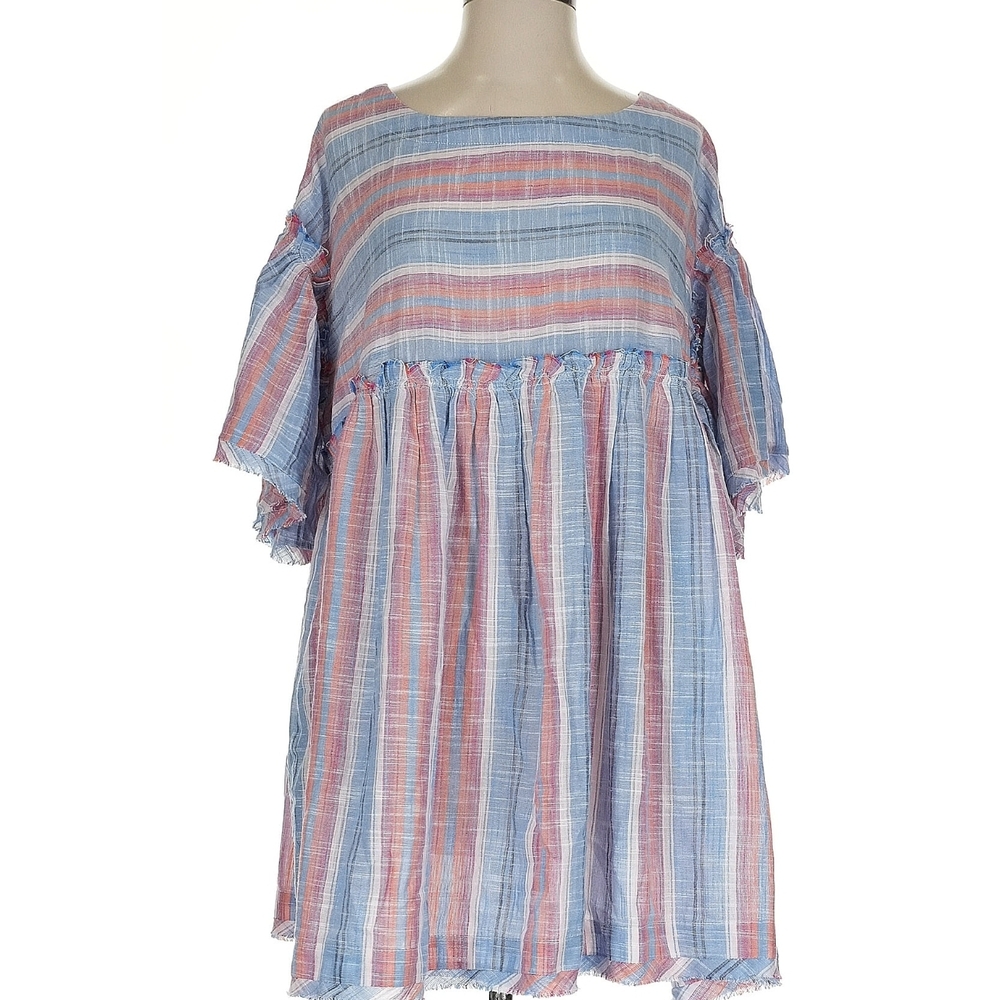 Free People Striped Mini Dress in Blue and Pink